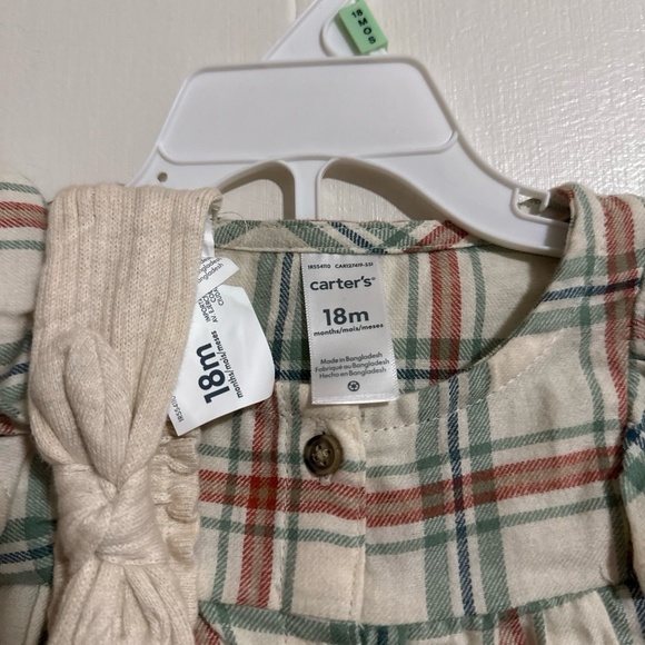 Carter's Baby Outfit Girl 18M Plaid Tunic Leggings Headband Set Button Front - Picture 3 of 9